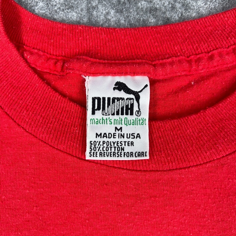 VTG PUMA Shirt Mens Medium Red Sportswear Logo Single Stitch 80s Tee USA‎ Made - Picture 4 of 10